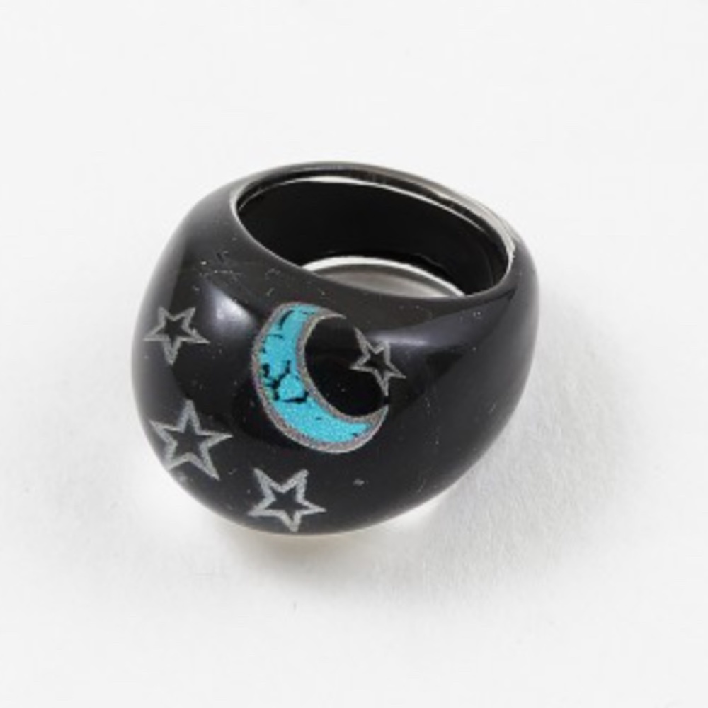 statement black lucite moon star Ring - Picture 2 of 2